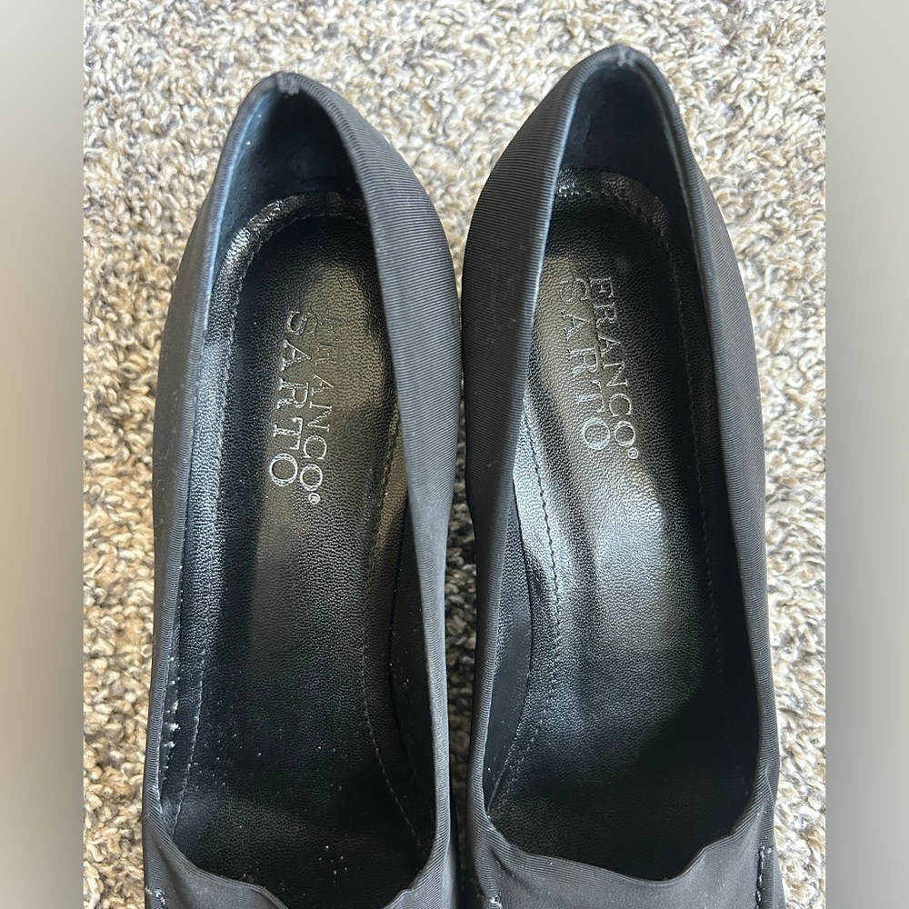 Franco Sarto Black Nylon Square Toe Chunky 2” Heels size 8.5 - Picture 8 of 10